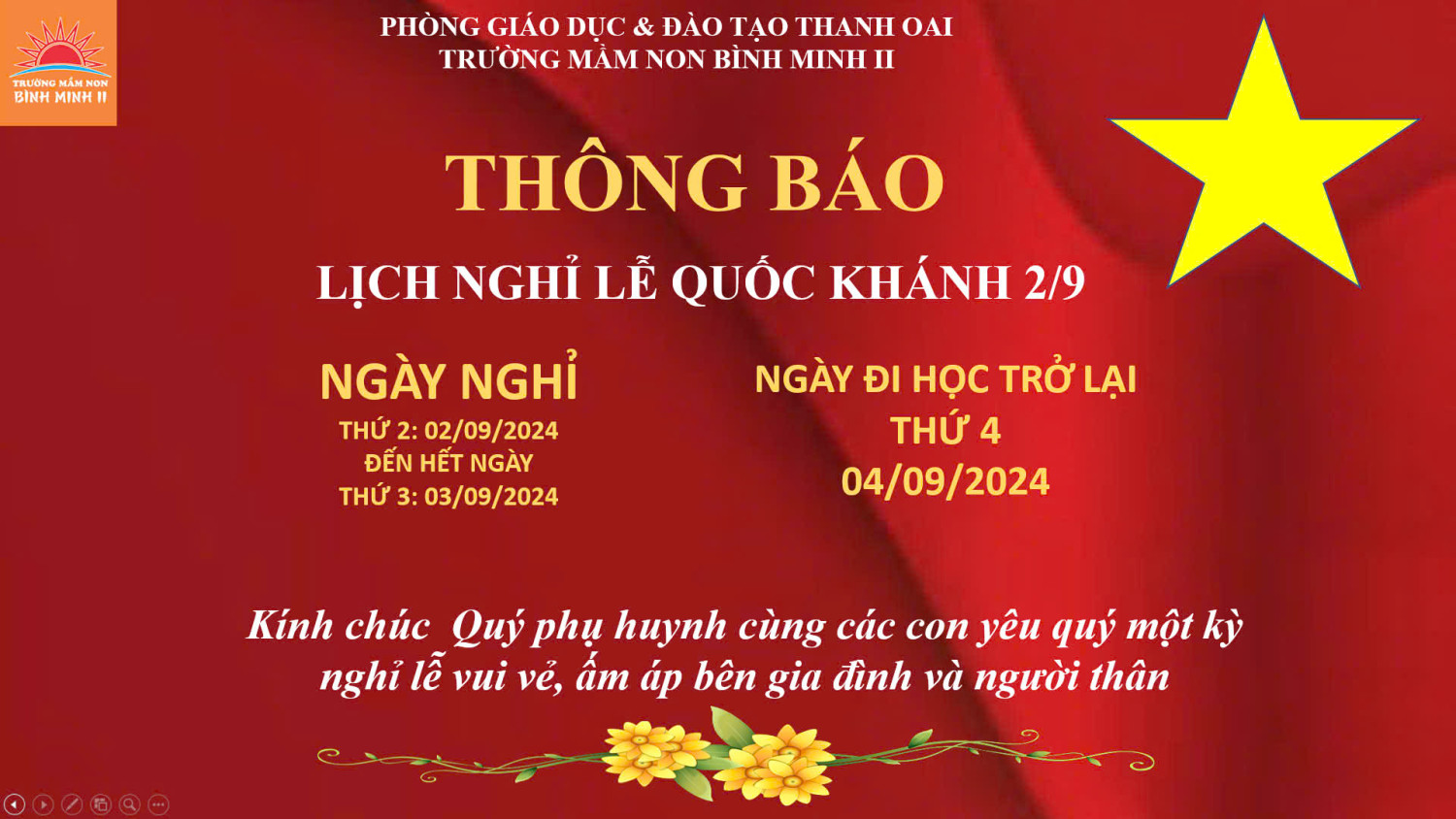 THÔNG BÁO LỊCH NGHỈ LỄ QUỐC KHÁNH 2/9